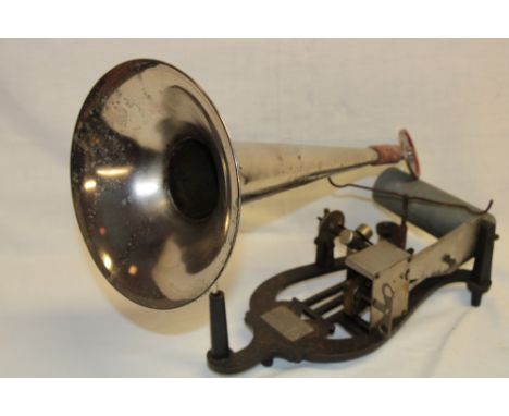 An Edison Bell lyre-shaped clockwork phonograph "The 20th Century" together with original aluminium horn