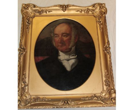 Artist Unknown - oil on boardA 19th century bust portrait of a gentleman, 23" x 18" oval in ornate gilt frame