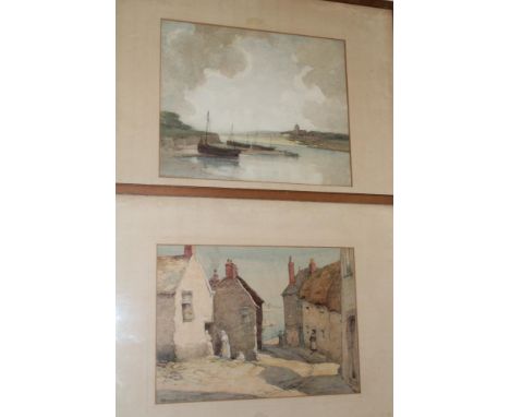 R** Herdman-Smith - watercolourSt. Ives street scene with figures and a Cornish estuary scene with boats, signed, 10" x 14" a