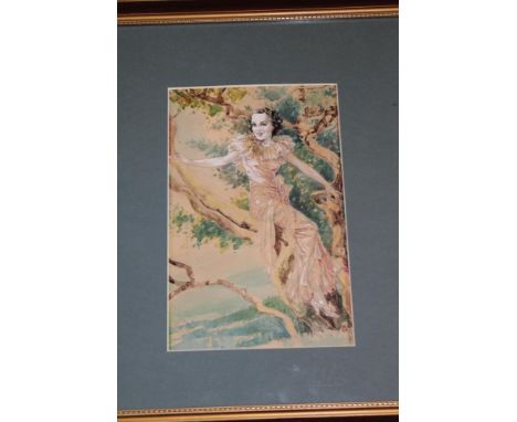Alec R Wade - watercolourFemale sitting in a tree, signed and dated '36 9" x 6"