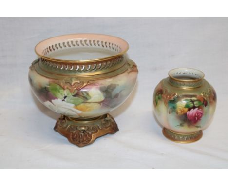 A Royal Worcester china circular ornamental bowl with rose pattern decoration within gilt borders 6" diameter and a small mat