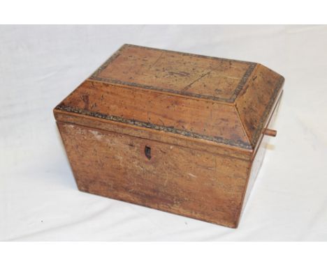 A George IV inlaid and combed wood rectangular tea caddy with twin internal hinged sections enclosed by a rectangular lid bea