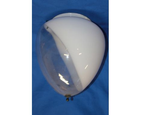 An unusual glass pendant hall light shade with opaque/clear glass 14" high
