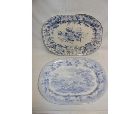 A 19th Century Staffordshire pottery oval meat platter by J & R Riley with "Union Border" decoration 19" long and one other b