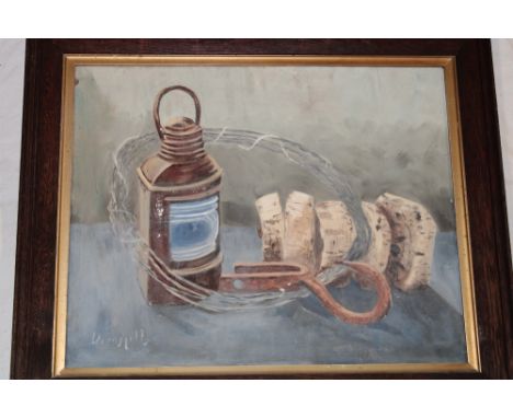 Artist Unknown - oil on boardA study of a nautical lamp, fishing floats and a book, signed 15½" x 19½"