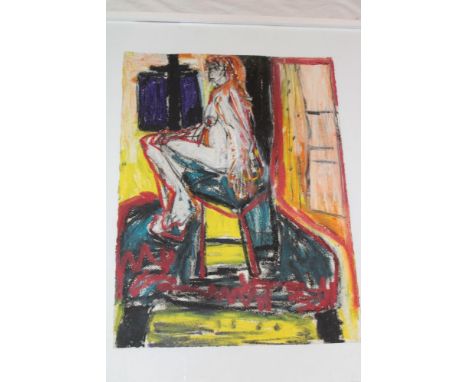 Judy Lusted - mixed mediaA study of a female nude on a stool, 30" x 22"