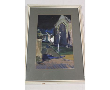 C** Leese - watercolour"Night Scene, Bangor", signed and inscribed, 16½" x 10" and one other unframed country scene oil on ca