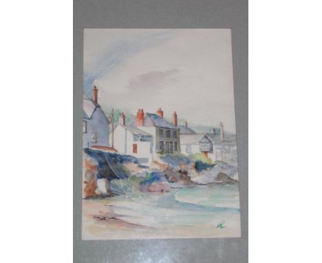 R** A** Lyttle - watercolour"Mousehole", signed with initials, labelled to verso, 14" x 9½"