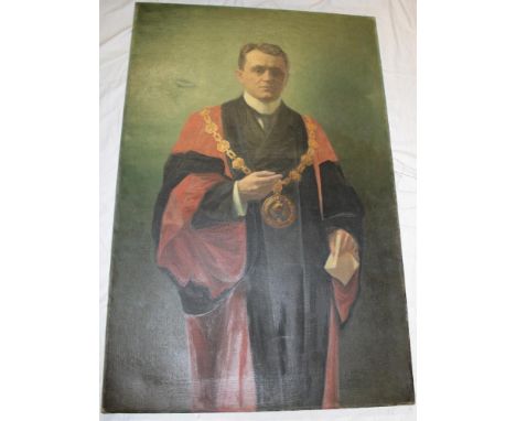 B**Kronstrand - oil on canvasA three-quarter length portrait of J Vivian Thomas, Mayor of  Penzance, in full regalia, signed 