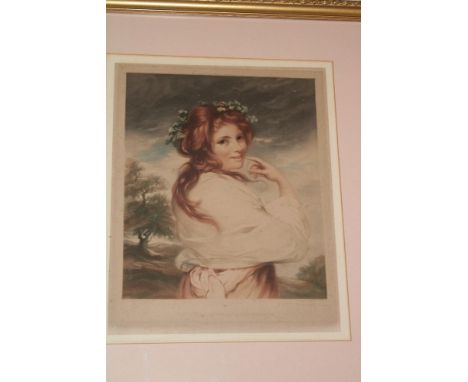 A coloured portrait engraving of Lady Hamilton, signed in pencil Sydney E Wilson