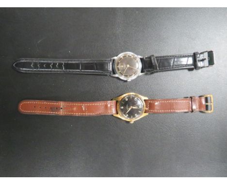 A MILITARY STYLE BLACK DIALED WATER PROTECTED ANTI MAGNETIC STOSSGESICHERT 16 RUBY WRISTWATCH - WORKING CAPACITY UNKNOWN TOGE