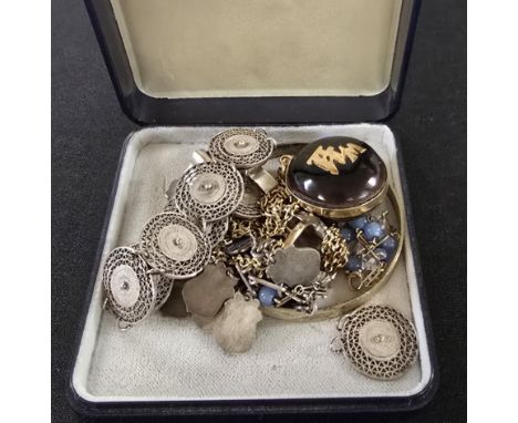 2 SILVER BRACELETS, SILVER BANGLE, SILVER RING, GILT CHAIN &amp; PENDANT