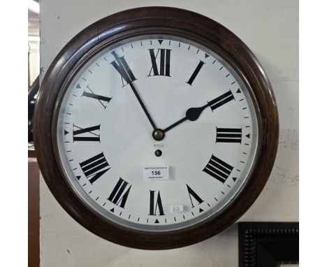 RAILWAY STATION STYLE MAHOGANY CASED WALL CLOCK      