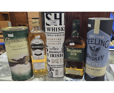 TEELING WHISKEY SINGLE POT STILL IRISH WHISKEY, TULLAMORE DEW THE LEGENDARY IRISH WHISKEY, CONNEMARA PEATED SINGLE MALT IRISH