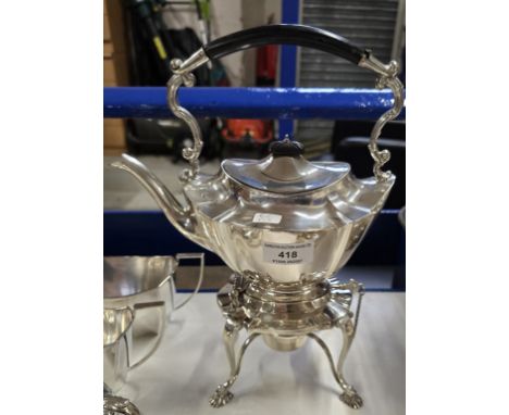 VERY FINE LONDON SILVER SPIRIT KETTLE ON LONDON SILVER STAND WITH SILVER HALLMARKED SPIRIT BURNER &amp; SILVER HALLMARKED TIL