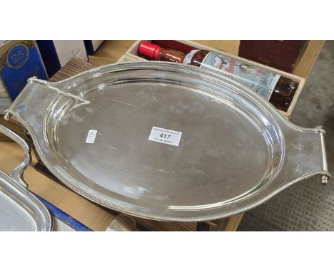 DOUBLE SCROLL HANDLED SHEFFIELD SILVER TRAY MAKER R&amp;B, WEIGHT APPROX 755 GRAMS