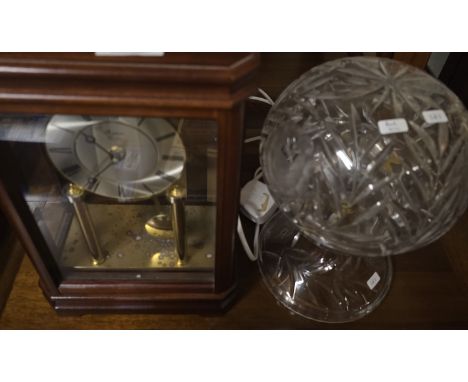 RAPPORT LONDON MAHOGANY MANTLE CLOCK, CUT CRYSTAL TABLE LAMP &amp; SHADE