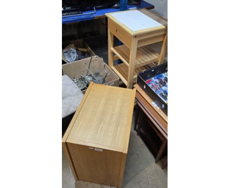 PINE FINISHED TILE TOP KITCHEN CABINET &amp; TEAK STYLE UNIT      