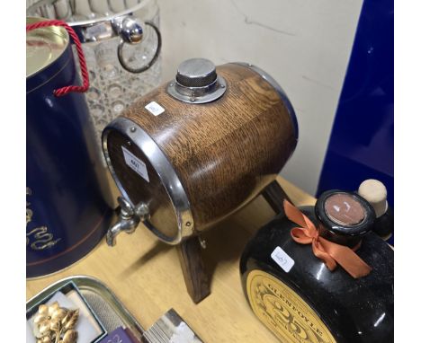 DOUBLE HANDLED CUT CRYSTAL &amp; EP CHAMPAGNE BUCKET, OAK WOODEN BARRELL DECANTER &amp; A BOTTLE OF GLENFOYLE 25 YEAR OLD BLE