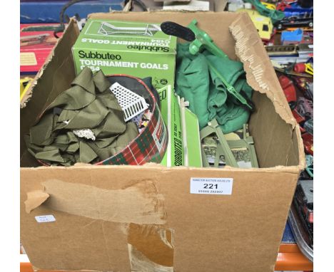 BOX CONTAINING VARIOUS VINTAGE SUBBUTEO SETS, PITCH, GOALS, ETC
