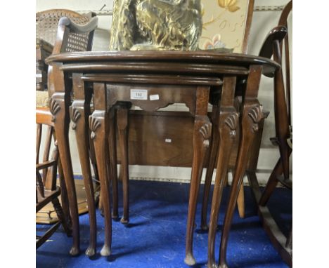 MID CENTURY SEWING CABINET, NEST OF 3 MAHOGANY TEA TABLES, OAK FRAMED SEWING FOLDING TABLE FIRE SCREEN