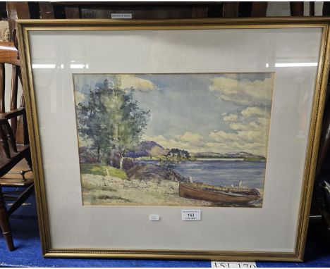 GILT FRAMED WATERCOLOUR SIGNED R LEWIS SUTHERLAND, BOAT AT REST