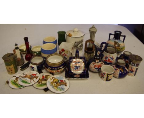 Quantity of ceramic & other miniatures including Imari pattern items, Cornishware eggcups etc