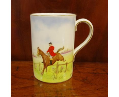 Royal Crown Derby Hunting tankard signed J Barlow, 13cm high approx.