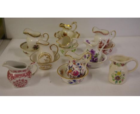 Seven assorted miniature jug and basin sets together with 2 extra miniature jugs, to include Coalport, Spode and Hammersley