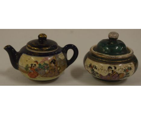 Good early Japanese Satsuma miniature teapot & pot W6cm approx (widest)