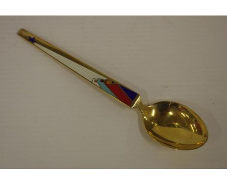 Danish sterling silver & enamel spoon 17cm long approx.