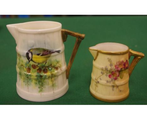 Royal Worcester Allen bird jug Great Tit & signed J Allen, 9cm high approx.,  together with a small blush ivory handpainted j