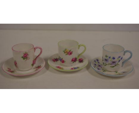 Three Shelley miniature cups & saucers