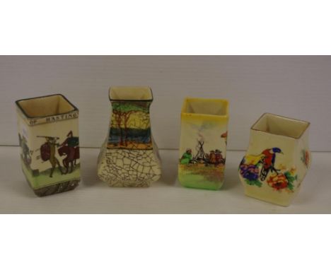 Four various Doulton squat vases to include Bayeux Tapestry, Deadwood Crackle and Romany