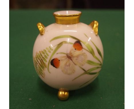 Royal Worcester 19thC ball vase with handpainted butterfly decoration, 8cm high approx.