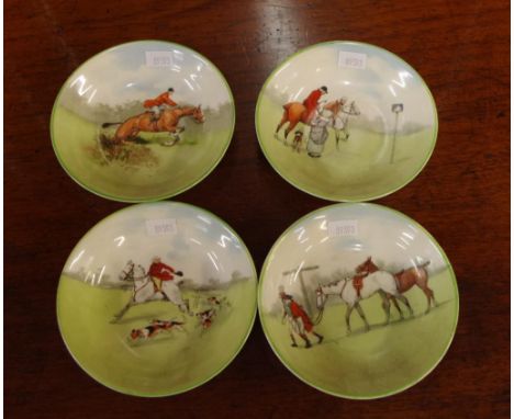 Four Royal Doulton Hunting scene dishes 12.5cm diameter approx.