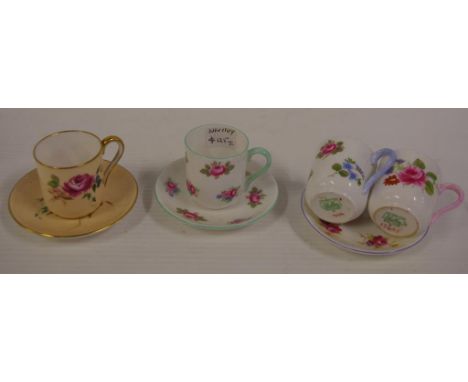 Two Miniature Shelley floral cups and saucers together with 2 odd miniature cups and 1 saucers