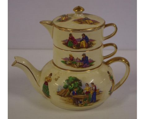 Royal Winton "Romany" stacked tea for one set to include teapot, cup, creamer and lid