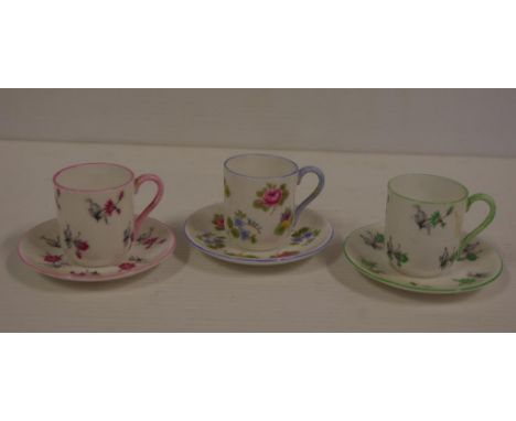 Three Shelley miniature cups & saucers