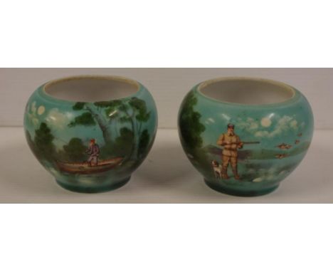 Two Royal Bayreuth hunting and fishing scene vases H8cm approx