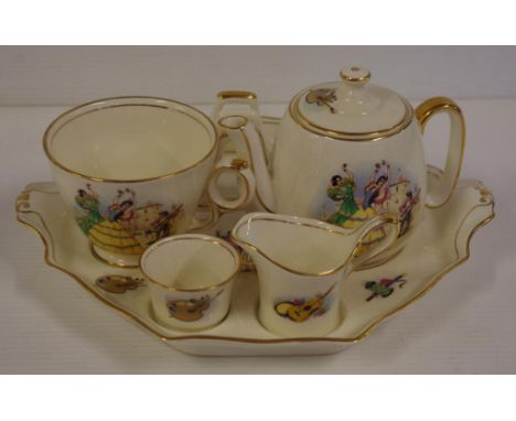 Royal Winton "Opera scene"breakfast set comprising of tray, teapot, cup, toast rack, sugar and creamer