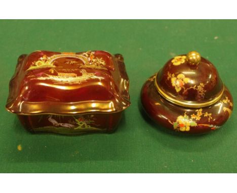 Two Carltonware Rouge Royale trinket boxes 11cm x 8.5cm, 6cm high approx.