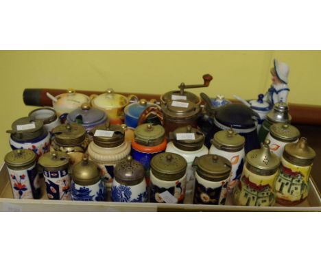 Collection of ceramic mustard pots & pepper pots, approx 27
