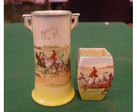 Two Royal Doulton Fox Hunting vases 10.5cm high (tallest) approx.