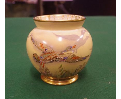 Carltonware vase hand enamelled with flying ducks, 8cm high approx.