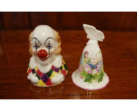 Two Royal Worcester candle snuffers Clown 204/250 & a bell a/f