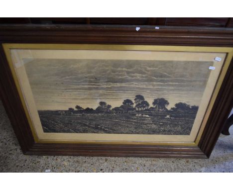 B W LEADER BLACK AND WHITE PRINT RURAL SCENE WITH SHEPHARD AND SHEEP, OAK FRAMED AND GLAZED 