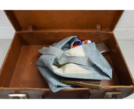 SMALL LEATHER CASE CONTAINING MASONIC SASH AND OTHER ITEMS FROM CROMER LODGE