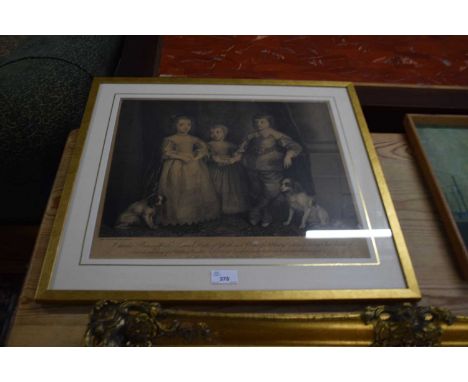 MEZZOTINT PRINT, 'CHARLES, PRINCE OF WALES, JAMES DUKE OF YORK AND PRINCESS MARY, CHILDREN OF KING CHARLES I', F/G