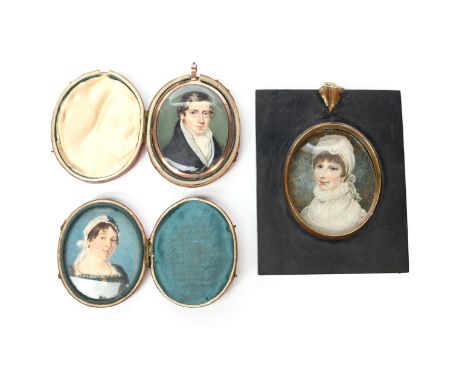 λ English School, early 19th century, a portrait miniature of a gentleman, head and shoulders in a dark coat, white waistcoat